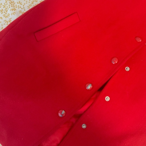 Long Red Wool Baseball Jacket - Picture 4 of 6